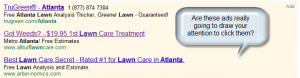 sample ads being used when user types atlanta lawn service